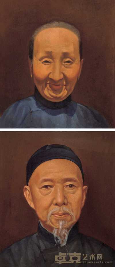 佚名 肖像 41×35cm×2
